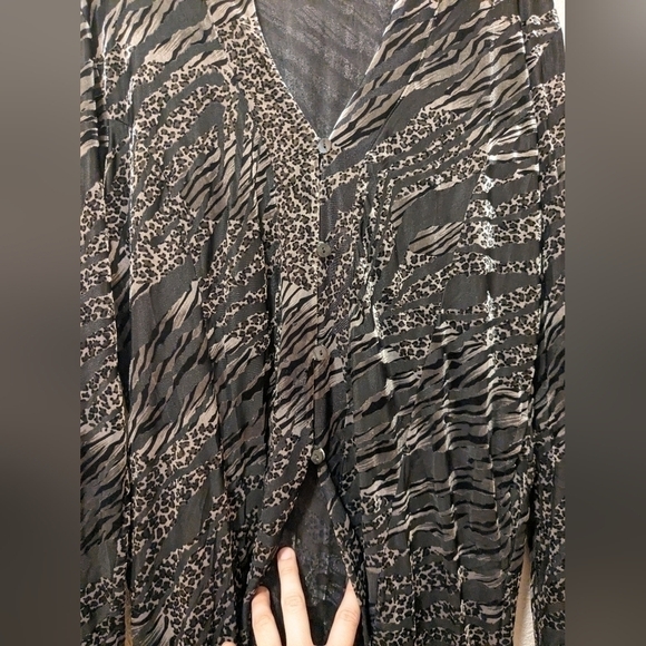 Chico's Leopard Print Longline Button Up Velvet Cardigan - Picture 6 of 12